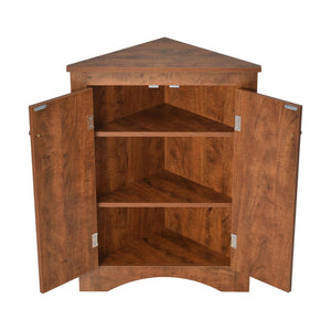 English Elm Oak Corner Floor Cabinet Triangular Freestanding Storage with Adjustable Interior Shelves N725P334664D