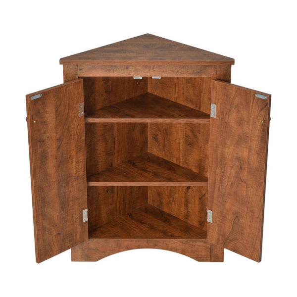 English Elm Oak Corner Floor Cabinet Triangular Freestanding Storage with Adjustable Interior Shelves N725P334664D