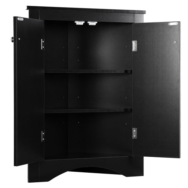 English Elm Black Triangle Corner Cabinet with Adjustable Shelves, Modern Freestanding MDF Storage for Home Elegance WF291467AAB