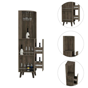 English Elm Cincinatti Corner Bar Cabinet Dark Brown with Stemware Rack, 2 Railed Shelves, 2-Tier Drawer, Open Prep Shelf B070S00176