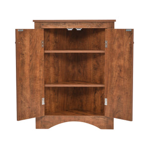 English Elm Brown Triangle Corner Cabinet with Adjustable Shelves, Freestanding MDF Storage, Modern Space-Saver WF291467AAD