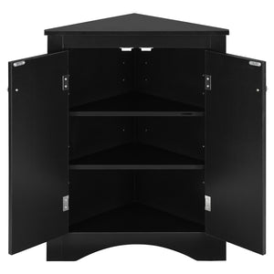 English Elm Black Triangle Corner Cabinet with Adjustable Shelves, Modern Freestanding MDF Storage for Home Elegance WF291467AAB