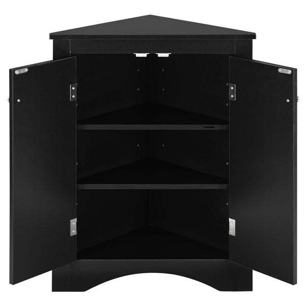 English Elm Black Triangle Corner Cabinet with Adjustable Shelves, Modern Freestanding MDF Storage for Home Elegance WF291467AAB