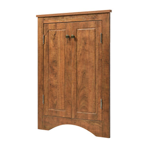 English Elm Brown Triangle Corner Cabinet with Adjustable Shelves, Freestanding MDF Storage, Modern Space-Saver WF291467AAD
