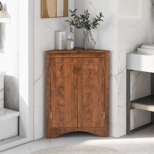 English Elm Oak Corner Floor Cabinet Triangular Freestanding Storage with Adjustable Interior Shelves N725P334664D