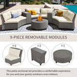 English Elm [Video Provided] 6 - Person Fan-Shaped Rattan Suit Combination With Cushions and Table,Suitable For Garden