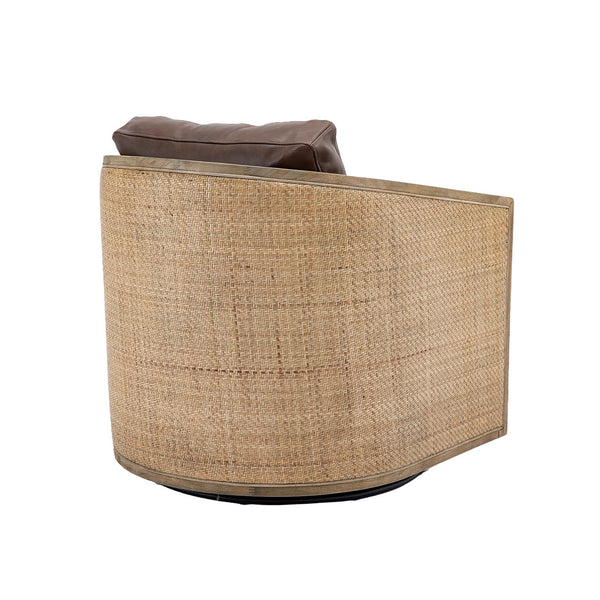 English Elm Swivel Barrel Chair with Plush Foam Upholstery, 360° Metal Base, Sturdy Hardwood Frame, Cozy Lounge Seat Brown W395102739