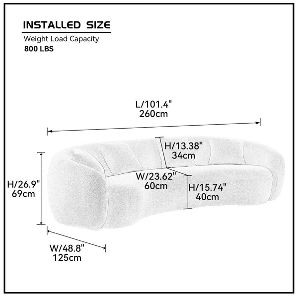 English Elm 102'' Curved Boucle Sectional Five Seat Half Moon Sofa with Plush Fleece Cushions W87694859