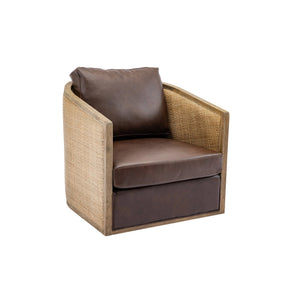 English Elm Swivel Barrel Chair with Plush Foam Upholstery, 360° Metal Base, Sturdy Hardwood Frame, Cozy Lounge Seat Brown W395102739