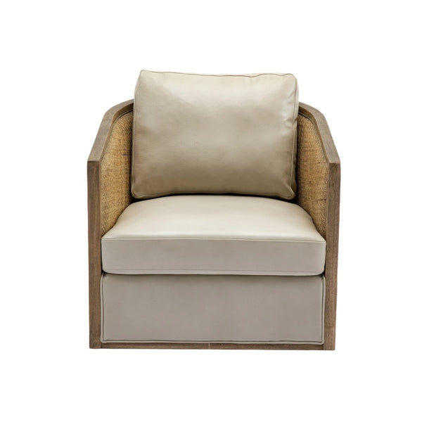 English Elm Swivel Barrel Chair Faux Leather Rattan Accent Seat with 360 Base for Living Room W395102741