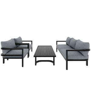 English Elm U_style 5 Seat Outdoor Sofa Set Powder Coated Steel Acacia Wood Table Garden Patio Light Gray WY000333AAE