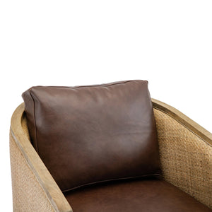English Elm Swivel Barrel Chair Plush Leather Accent Seat with 360° Metal Base, Sturdy Hardwood Frame, 300lb Capacity Brown W395102739