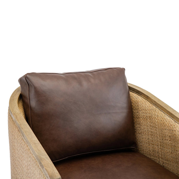 English Elm Swivel Barrel Chair Plush Leather Accent Seat with 360° Metal Base, Sturdy Hardwood Frame, 300lb Capacity Brown W395102739