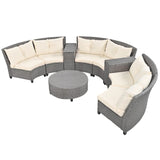 English Elm [Video Provided] 6 - Person Fan-Shaped Rattan Suit Combination With Cushions and Table,Suitable For Garden