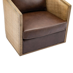 English Elm Swivel Barrel Chair with Plush Foam Upholstery, 360° Metal Base, Sturdy Hardwood Frame, Cozy Lounge Seat Brown W395102739