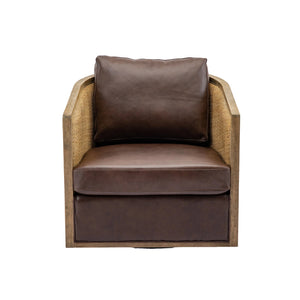 English Elm Swivel Barrel Chair Plush Leather Accent Seat with 360° Metal Base, Sturdy Hardwood Frame, 300lb Capacity Brown W395102739