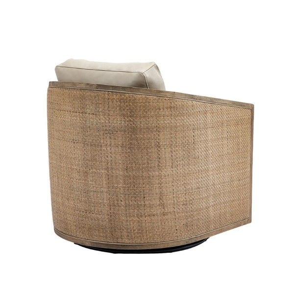 English Elm Swivel Barrel Chair Faux Leather Rattan Accent Seat with 360 Base for Living Room W395102741