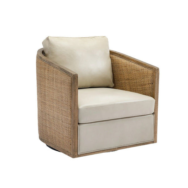 English Elm Swivel Barrel Chair Faux Leather Rattan Accent Seat with 360 Base for Living Room W395102741