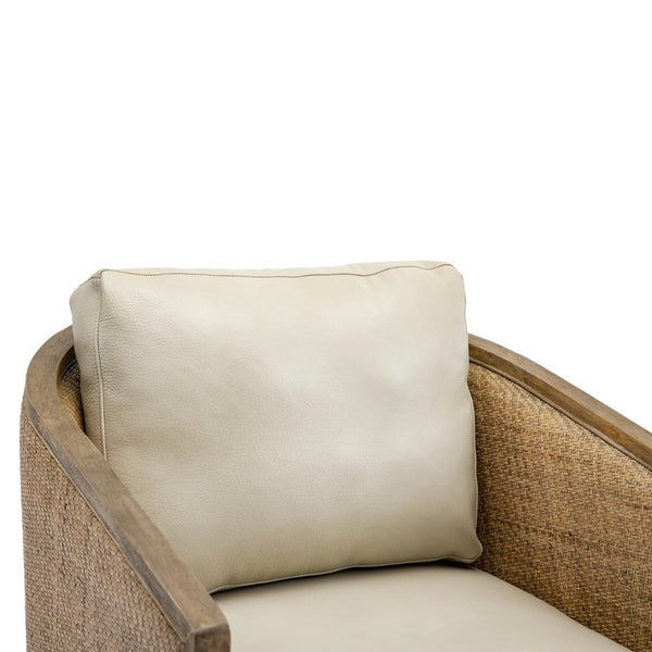 English Elm Swivel Barrel Chair Faux Leather Rattan Accent Seat with 360 Base for Living Room W395102741