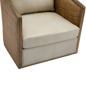 English Elm Swivel Barrel Chair Faux Leather Rattan Accent Seat with 360 Base for Living Room W395102741