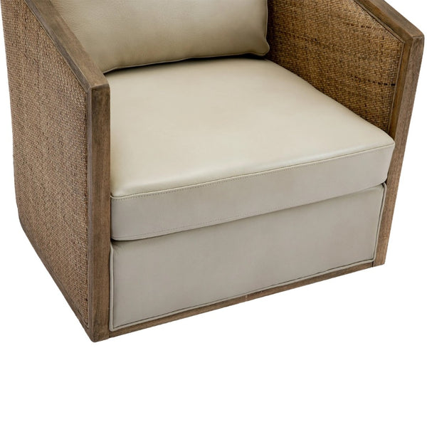 English Elm Swivel Barrel Chair Faux Leather Rattan Accent Seat with 360 Base for Living Room W395102741