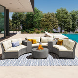 English Elm [Video Provided] 6 - Person Fan-Shaped Rattan Suit Combination With Cushions and Table,Suitable For Garden