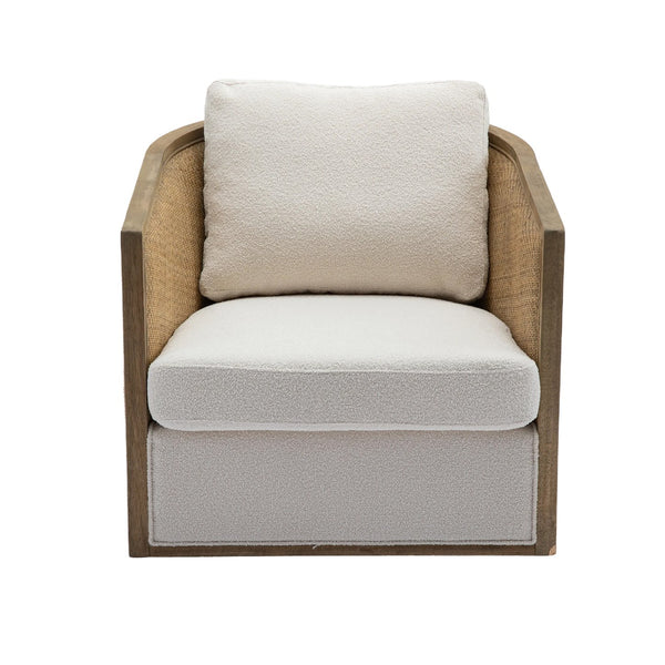 English Elm Swivel Barrel Chair Plush Leather Accent Seat with 360° Metal Base, Sturdy Hardwood Frame, 300lb Capacity Beige W395102742