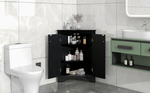English Elm Black Triangle Corner Cabinet with Adjustable Shelves, Modern Freestanding MDF Storage for Home Elegance WF291467AAB
