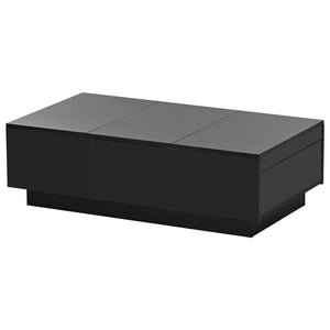 English Elm High-gloss Extendable Coffee Table with Hidden Compartments and Drawers Black WF303591AAB