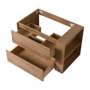 English Elm 30" Wall Mounting Bathroom Vanity Gel Sink with Soft-Close Drawers, Side Shelf, Scratch-Resist Finish Imitative Oak W999102534