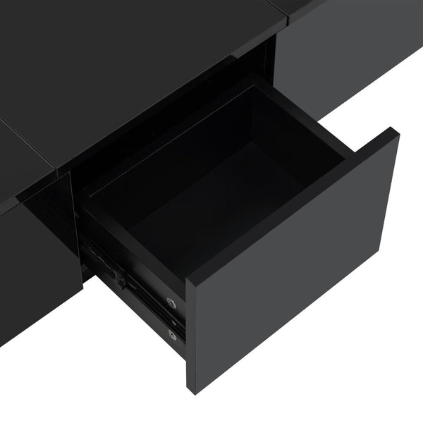 English Elm High-gloss Extendable Coffee Table with Hidden Compartments and Drawers Black WF303591AAB