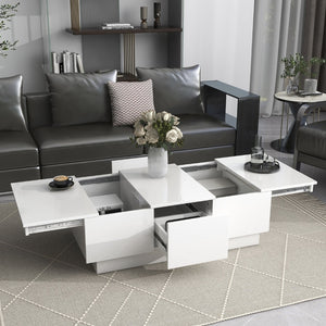 English Elm High-gloss Extendable Coffee Table with Hidden Compartments and Drawers White WF303591AAK