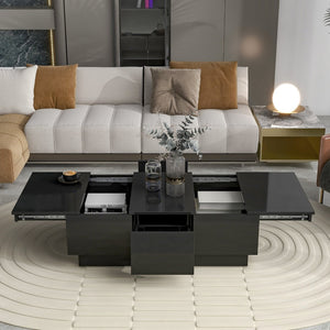 English Elm High-gloss Extendable Coffee Table with Hidden Compartments and Drawers Black WF303591AAB