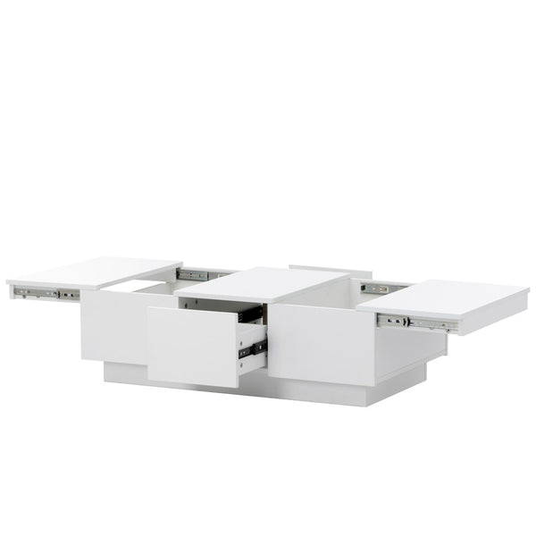 English Elm High-gloss Extendable Coffee Table with Hidden Compartments and Drawers White WF303591AAK