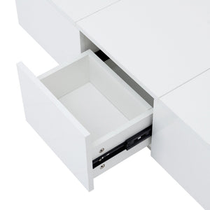 English Elm High-gloss Extendable Coffee Table with Hidden Compartments and Drawers White WF303591AAK