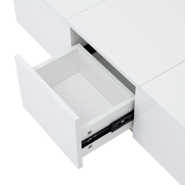 English Elm High-gloss Extendable Coffee Table with Hidden Compartments and Drawers White WF303591AAK