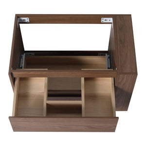English Elm 30" Wall Mounting Bathroom Vanity Gel Sink with Soft-Close Drawers, Side Shelf, Scratch-Resist Finish Brown Oak W999102535