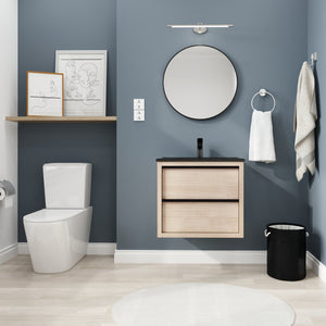 English Elm 24" Modern Bathroom Vanity With Black Ceramic Sink & 2 Soft-Close Drawers For Stylish Storage W999S00079