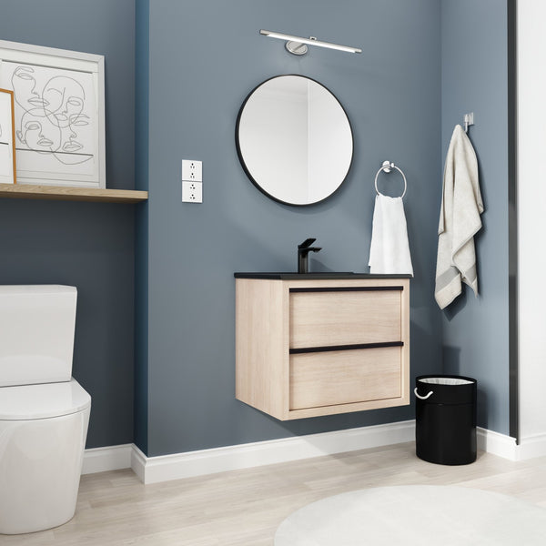 English Elm 24" Modern Bathroom Vanity With Black Ceramic Sink & 2 Soft-Close Drawers For Stylish Storage W999S00079