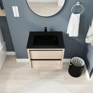 English Elm 24" Modern Bathroom Vanity With Black Ceramic Sink & 2 Soft-Close Drawers For Stylish Storage W999S00079