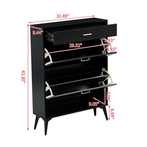 English Elm Shoe Cabinet Slim Tower Matte Finish Vertical Entryway Storage Organizer Enclosed Shelves Black W37062874