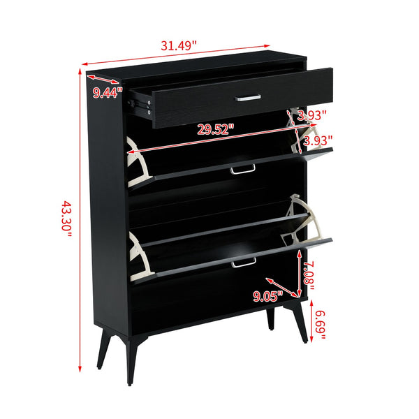 English Elm Shoe Cabinet Slim Tower Matte Finish Vertical Entryway Storage Organizer Enclosed Shelves Black W37062874