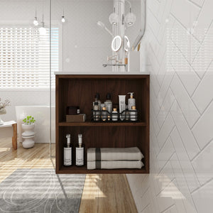 English Elm 30" Wall Mounting Bathroom Vanity Gel Sink with Soft-Close Drawers, Side Shelf, Scratch-Resist Finish Brown Oak W999102535