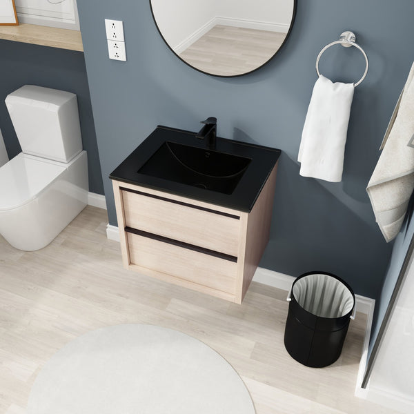 English Elm 24" Modern Bathroom Vanity With Black Ceramic Sink & 2 Soft-Close Drawers For Stylish Storage W999S00079