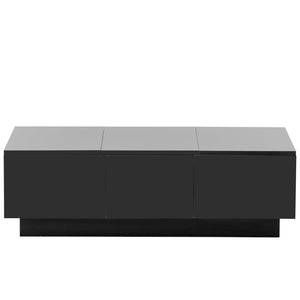 English Elm High-gloss Extendable Coffee Table with Hidden Compartments and Drawers Black WF303591AAB