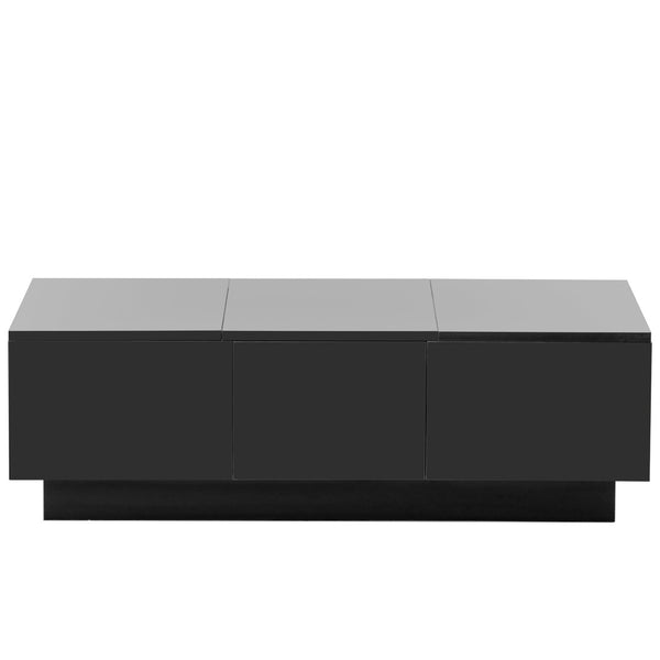 English Elm High-gloss Extendable Coffee Table with Hidden Compartments and Drawers Black WF303591AAB