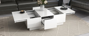 English Elm High-gloss Extendable Coffee Table with Hidden Compartments and Drawers White WF303591AAK