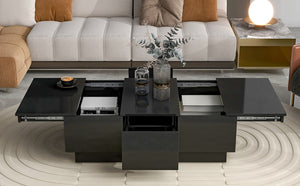 English Elm High-gloss Extendable Coffee Table with Hidden Compartments and Drawers Black WF303591AAB