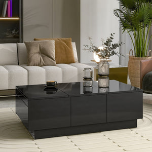 English Elm High-gloss Extendable Coffee Table with Hidden Compartments and Drawers Black WF303591AAB
