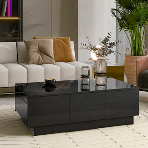 English Elm Coffee Table With 2 Large Hidden Storage Compartment, Extendable Cocktail Table With 2 Drawers, High-Gloss Center Table With Sliding Top For Living Room, 39.3"X21.6", Black